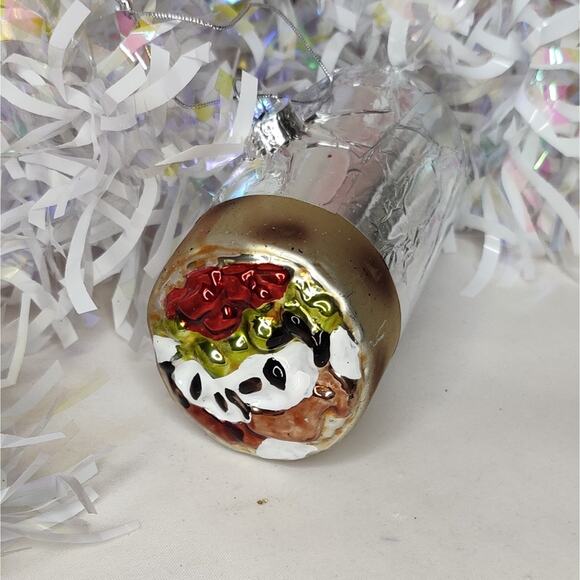 Chipotle Wrapped Stuffed Burrito Glass Christmas Ornament - Picture 7 of 12